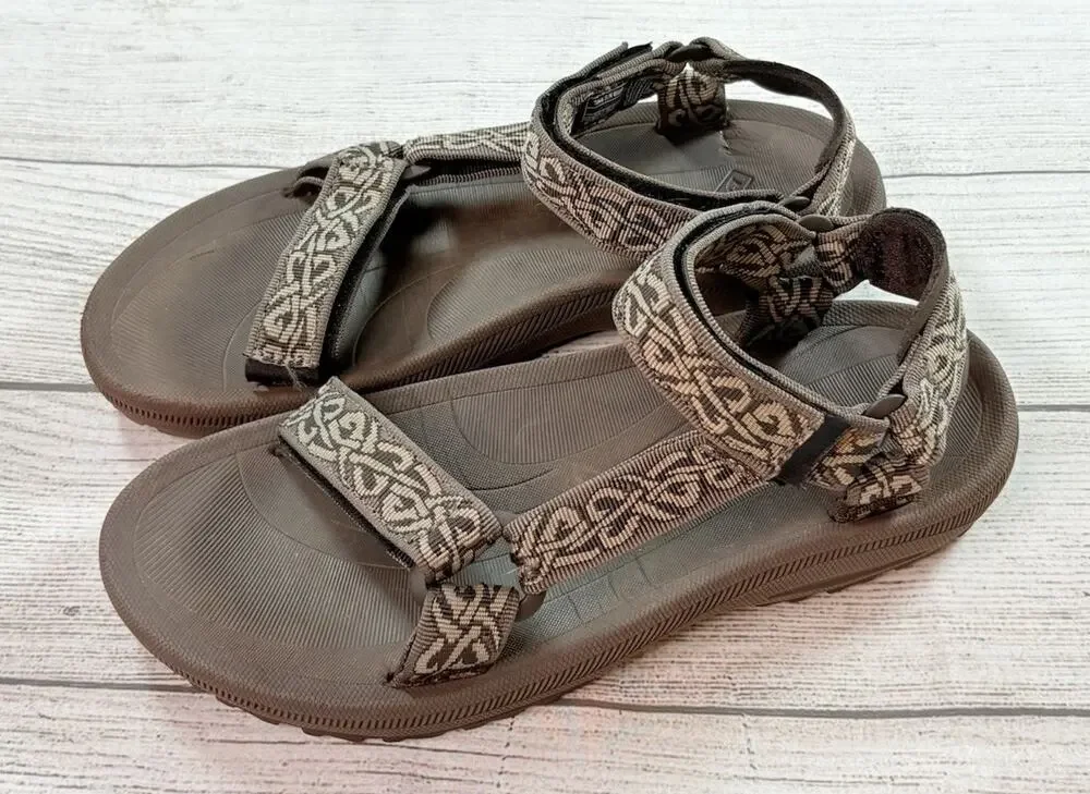Teva Mens Strap Sandals 6584 Multi Print Waterproof Hook Loop Close Brown Size 8